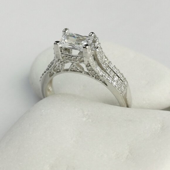 New sterling silver cz cathedral set ring engagement cocktail size 9 - Picture 3 of 8